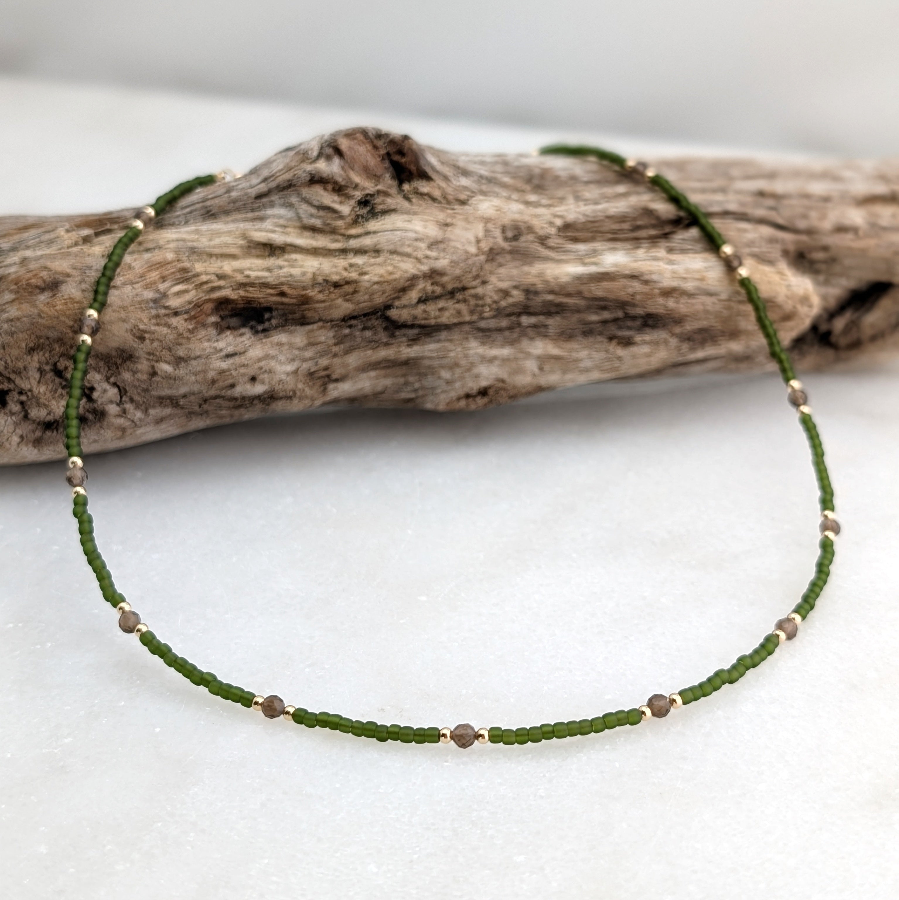 Smoky Quartz Grounding Olive Green Necklace