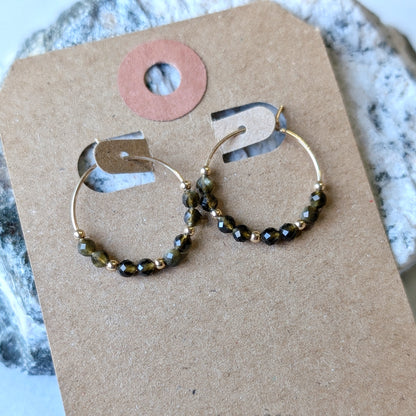 Golden Obsidian Mini Hoops