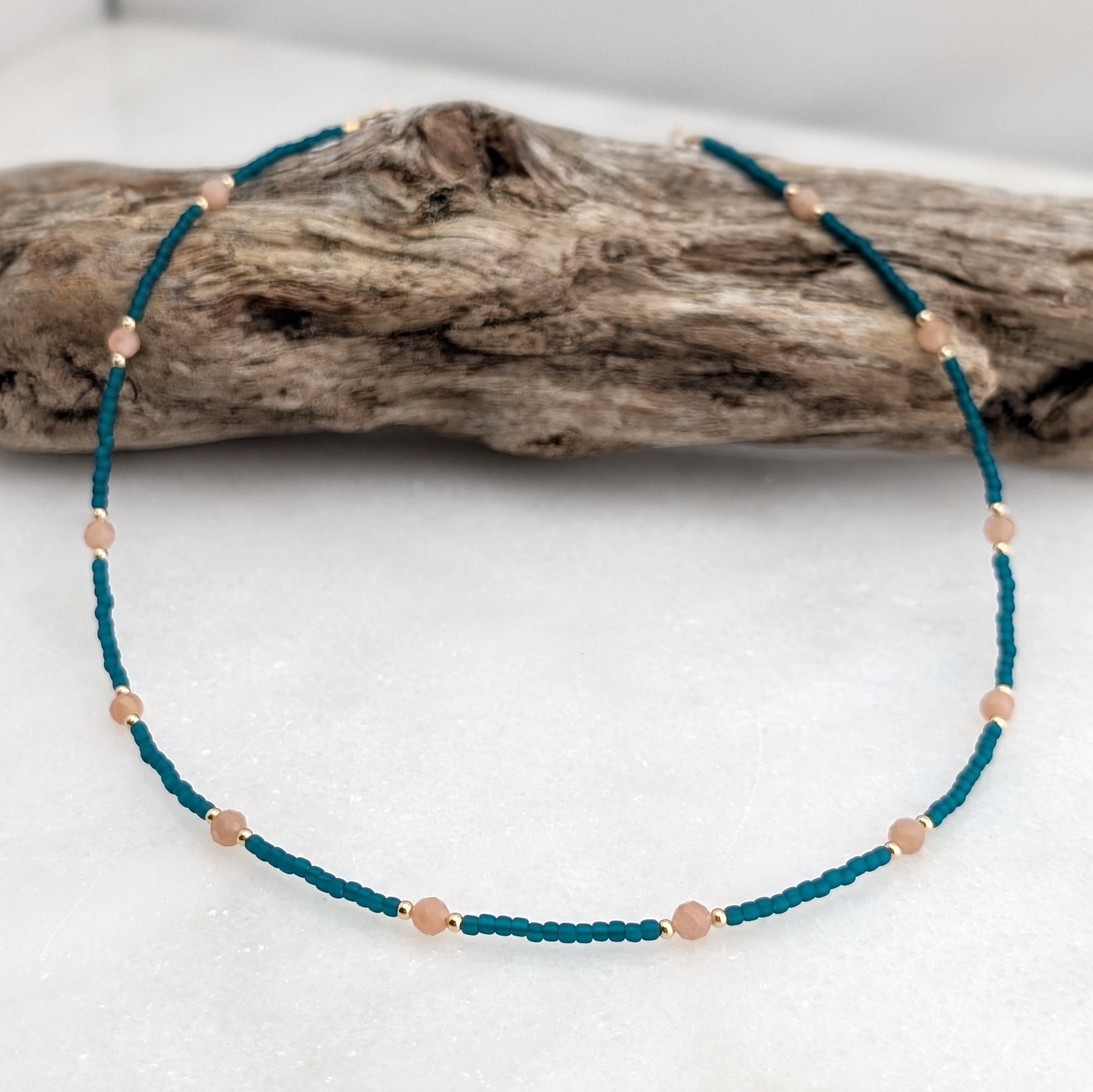 Peach Moonstone Teal Waters Necklace