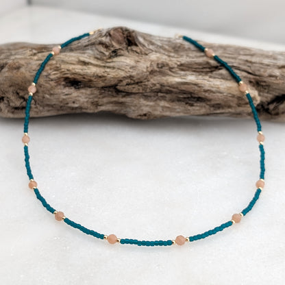 Peach Moonstone Teal Waters Necklace