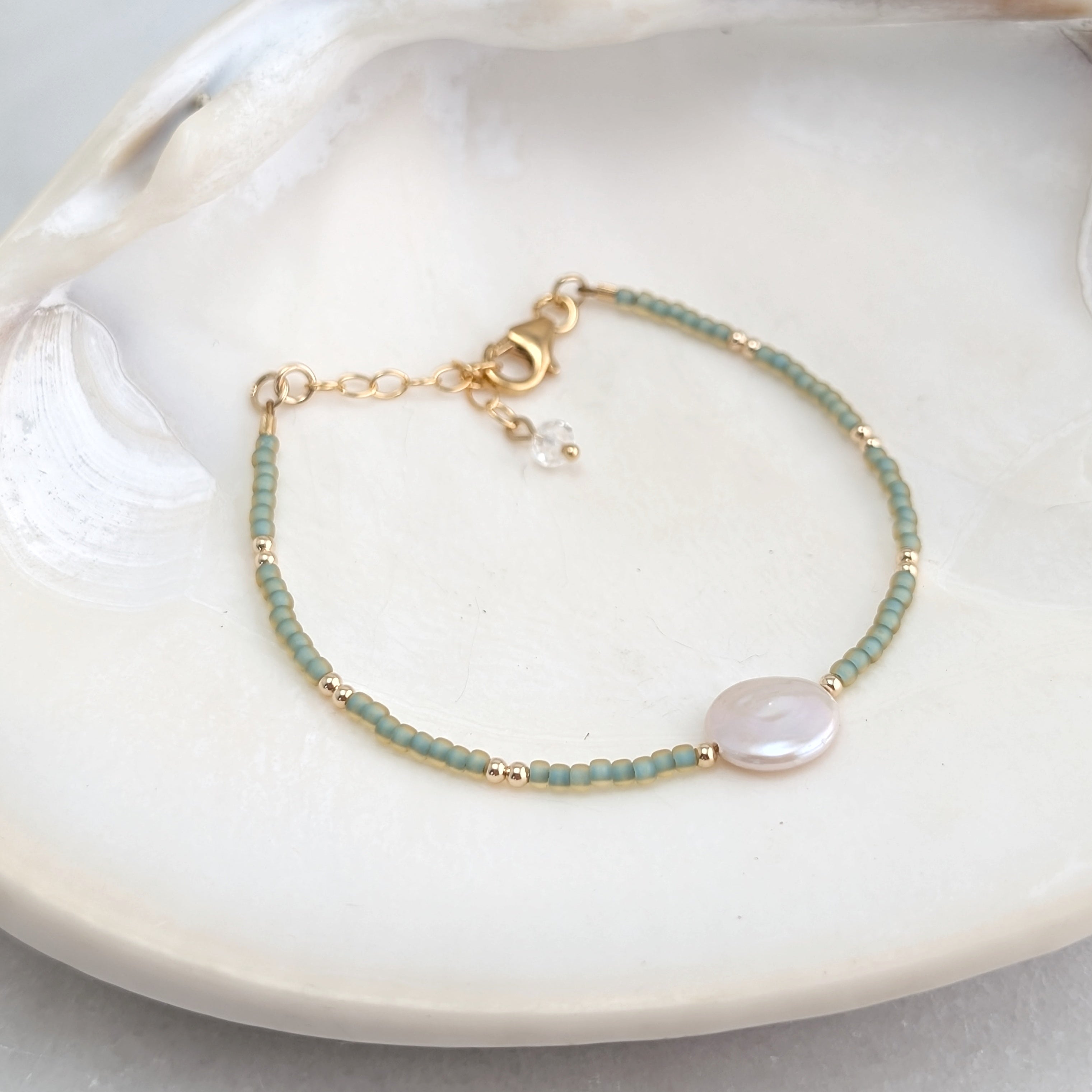Freshwater Coin Pearl Seafoam Bracelet