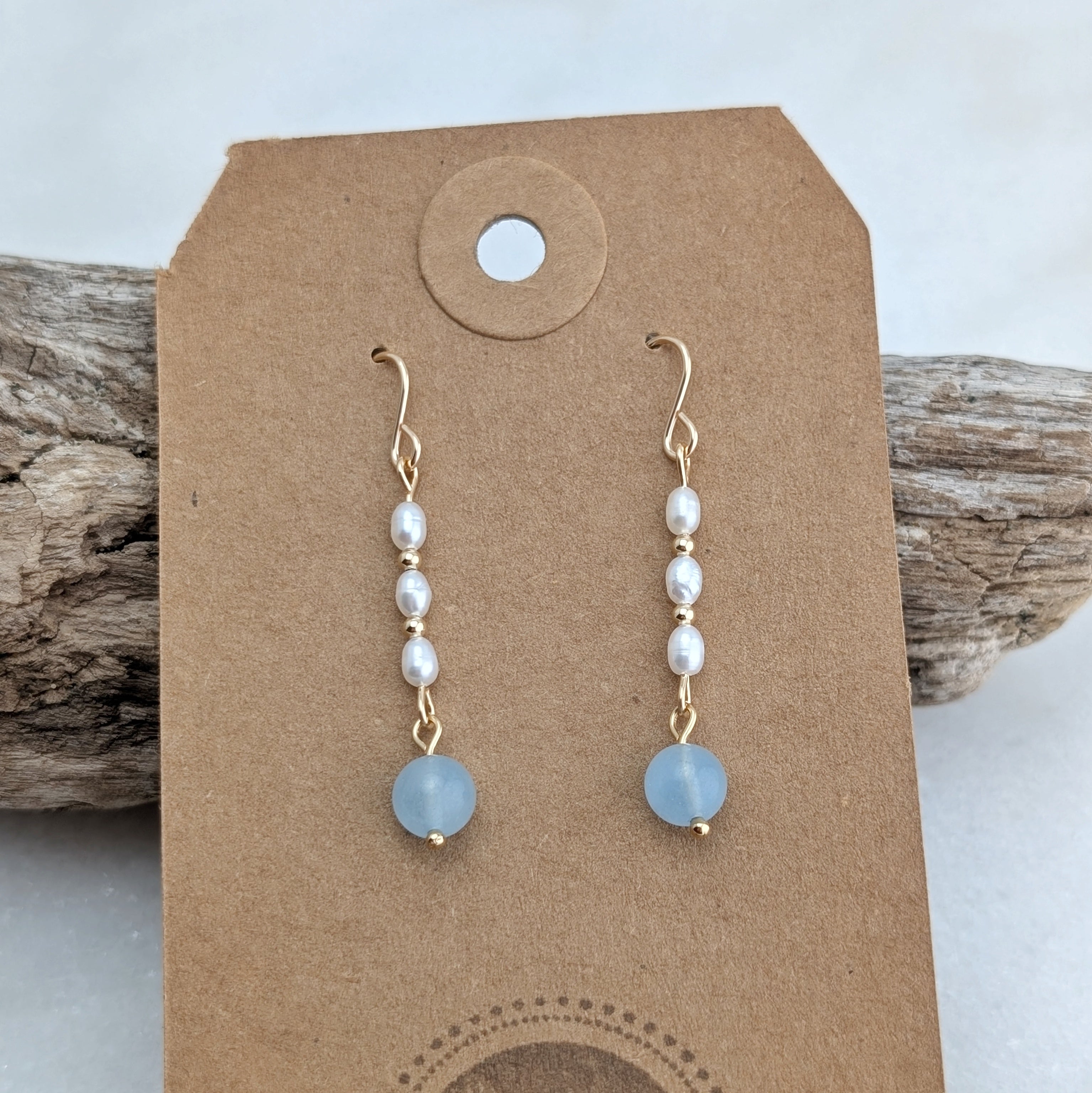 Freshwater Pearl & Aquamarine Drop Dangles