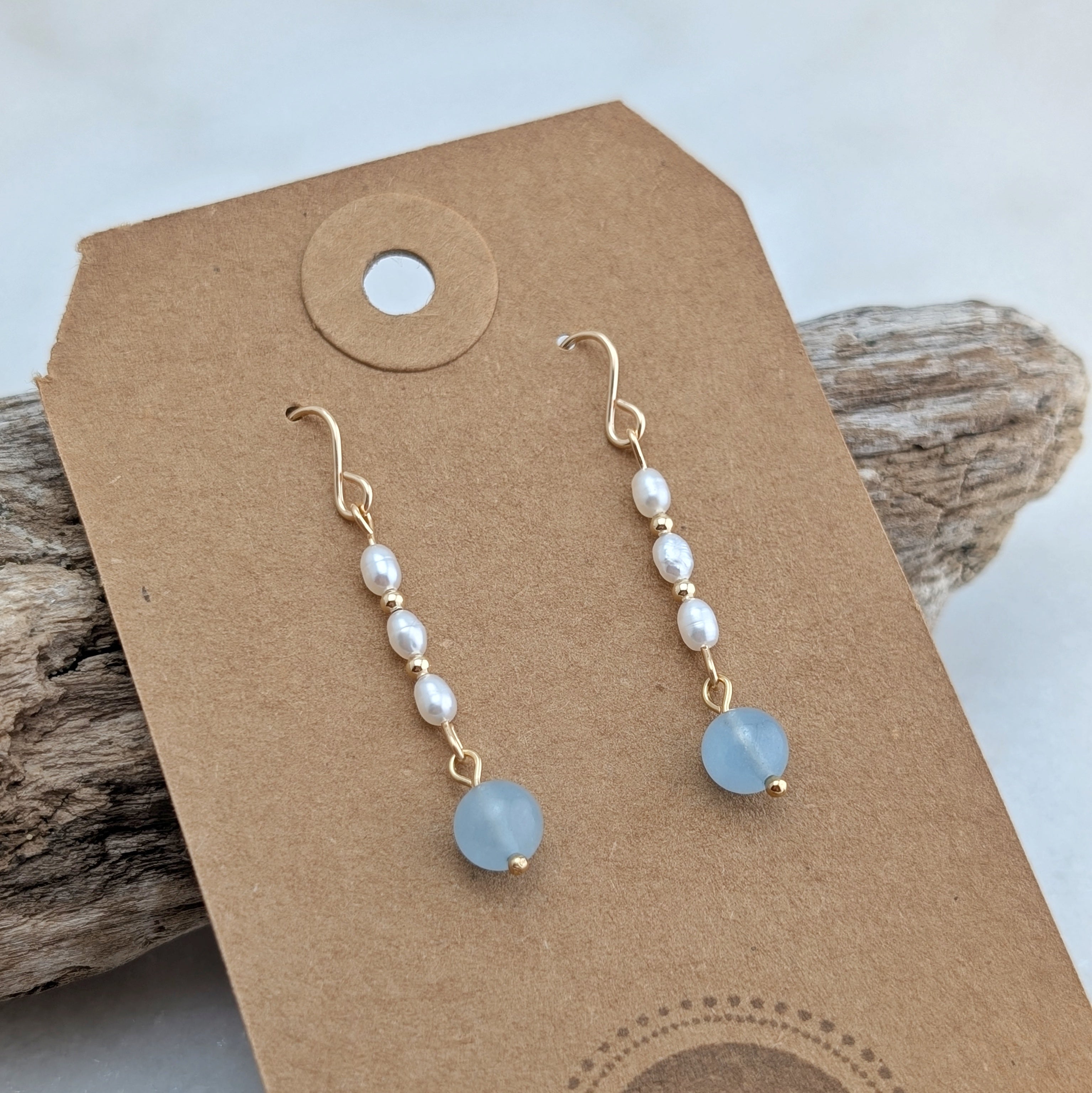 Freshwater Pearl & Aquamarine Drop Dangles