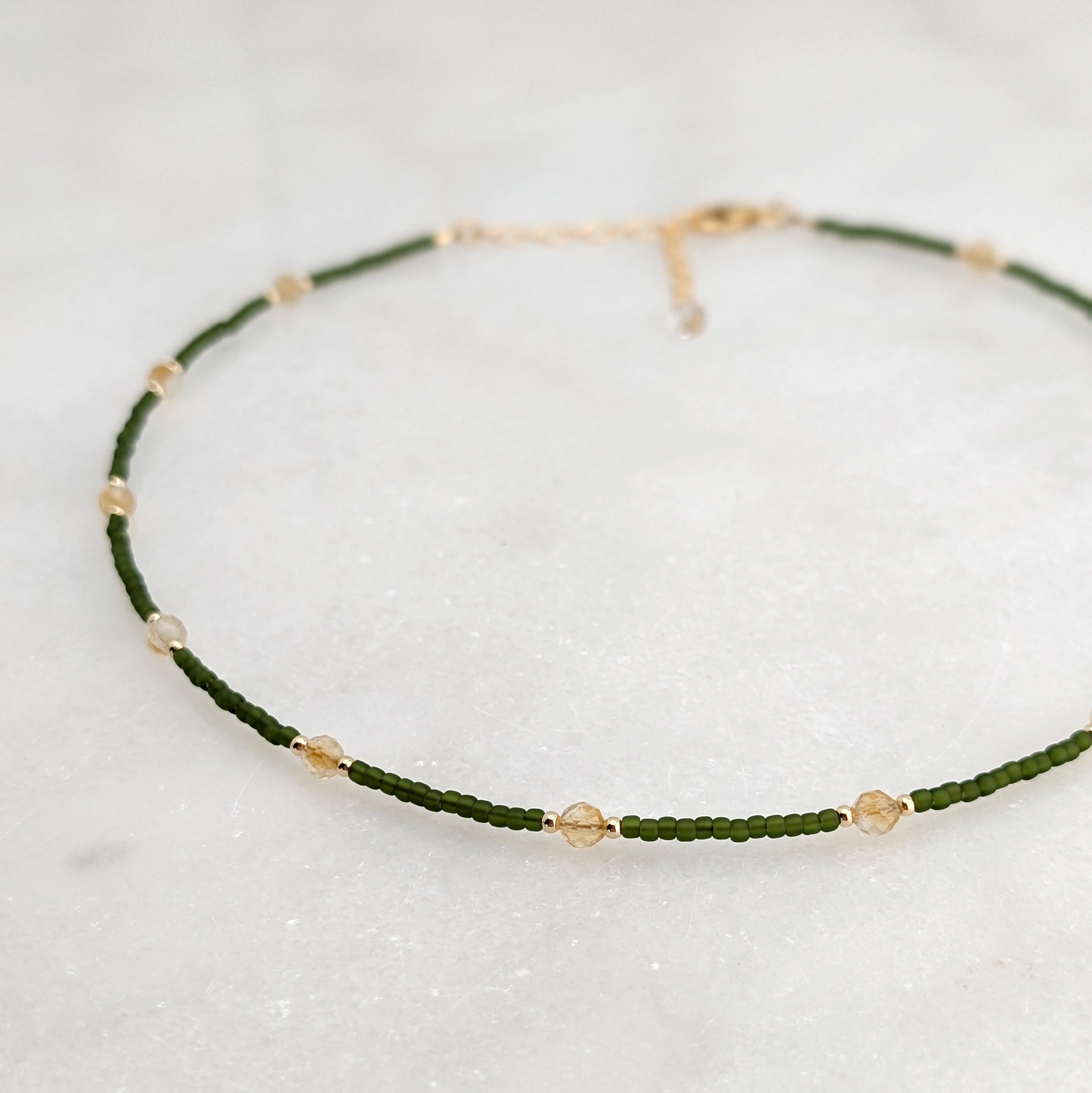 Citrine Olive Green Abundance Necklace