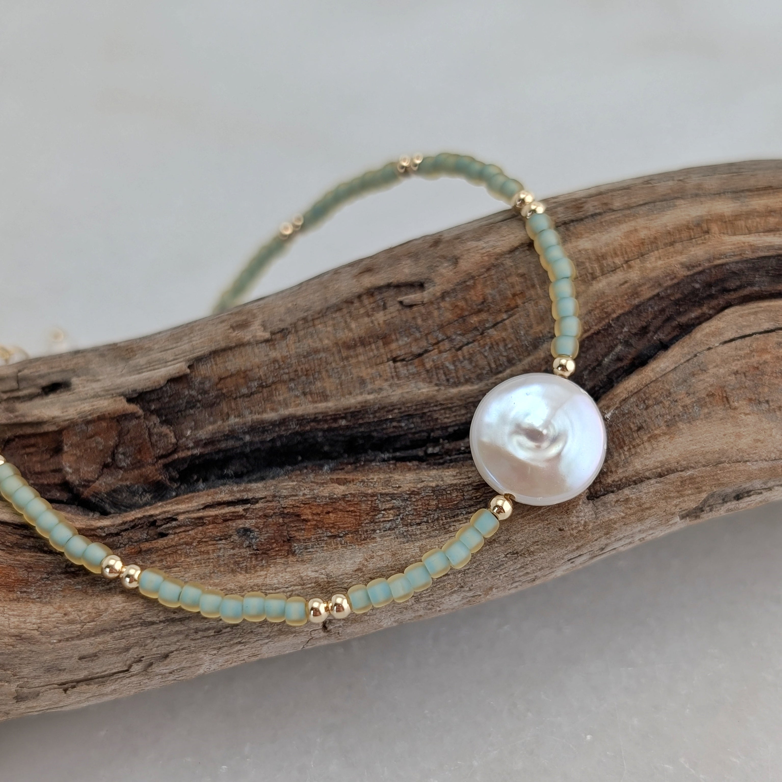 Freshwater Coin Pearl Seafoam Bracelet
