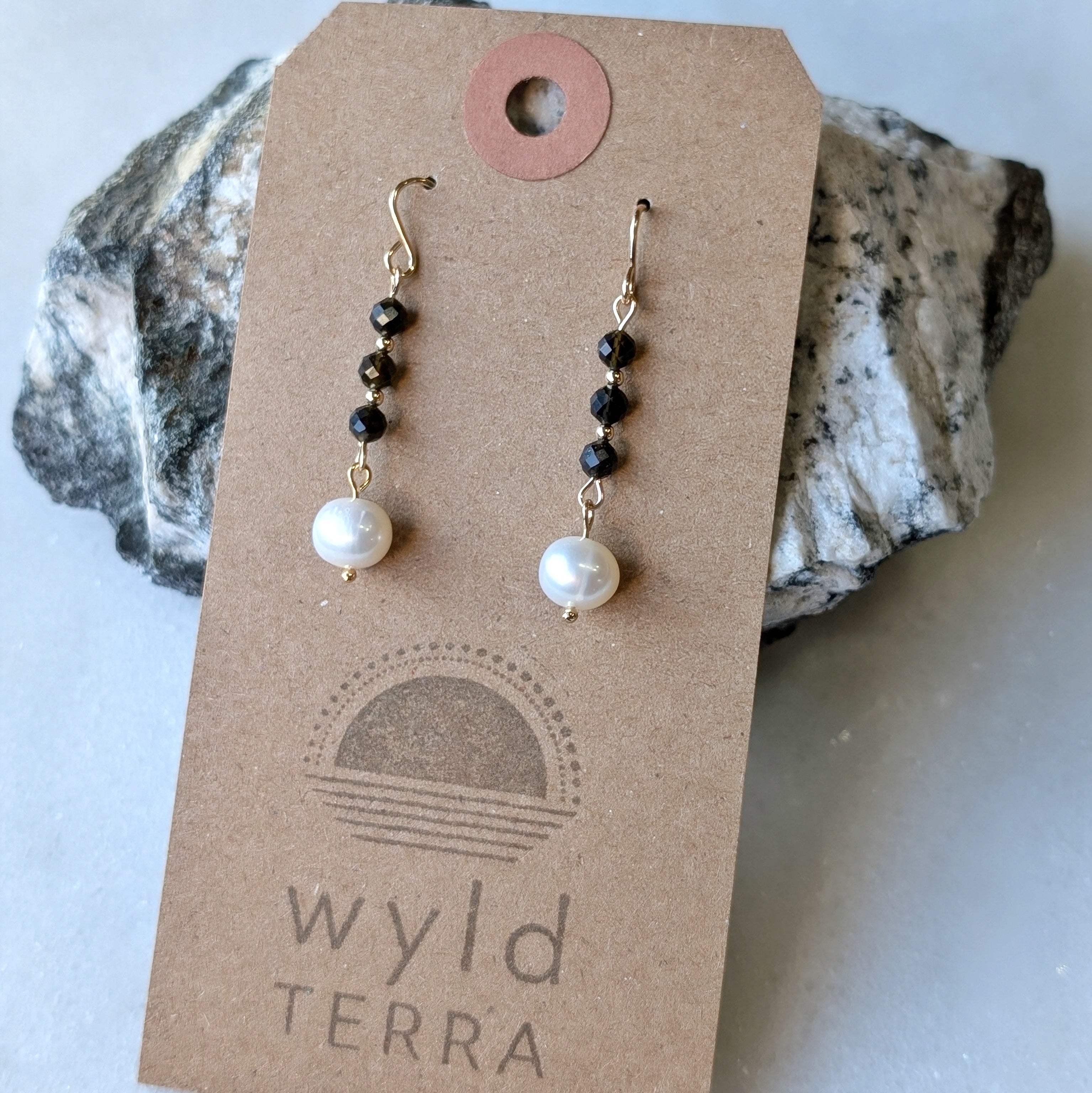 Golden Obsidian & Freshwater Pearl Drop Dangles