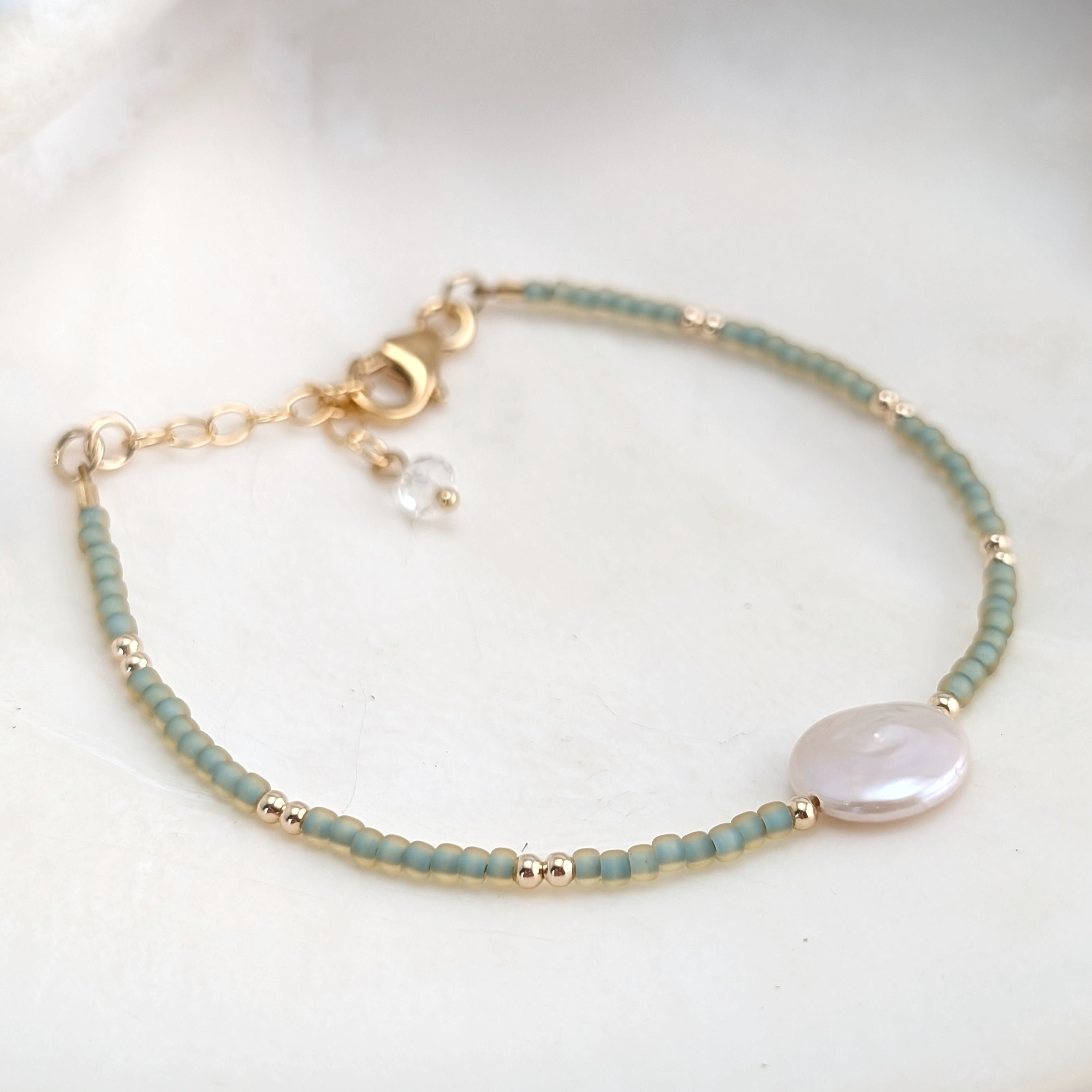 Freshwater Coin Pearl Seafoam Bracelet