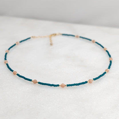 Peach Moonstone Teal Waters Necklace