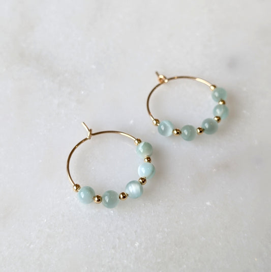 Green Moonstone Mini Hoops