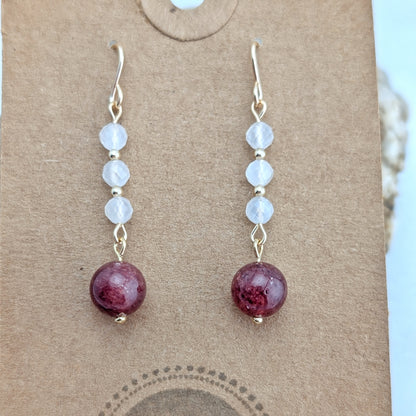 Moonstone & Strawberry Quartz Drop Dangles