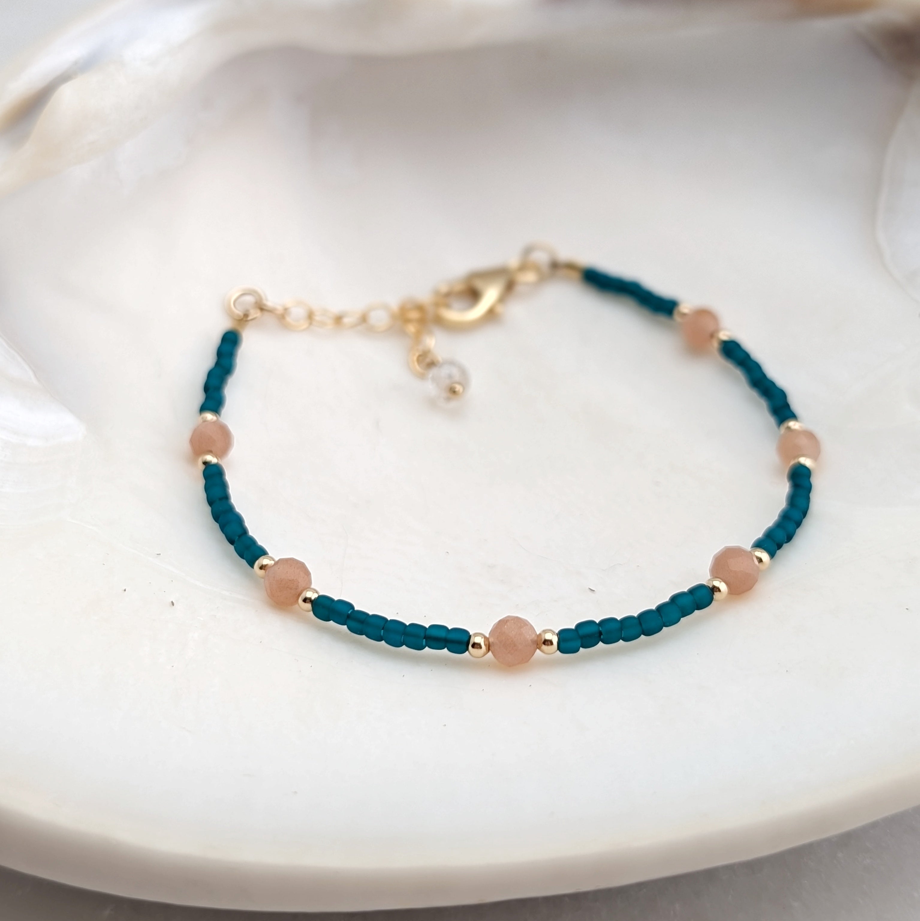 Peach Moonstone Teal Waters Bracelet