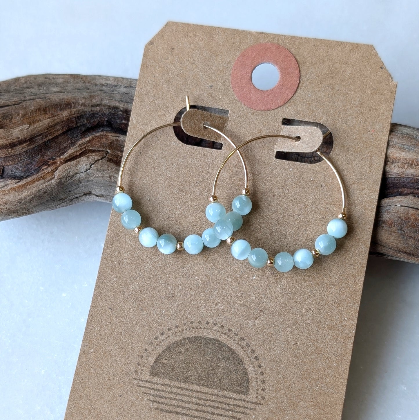 Green Moonstone Hoops