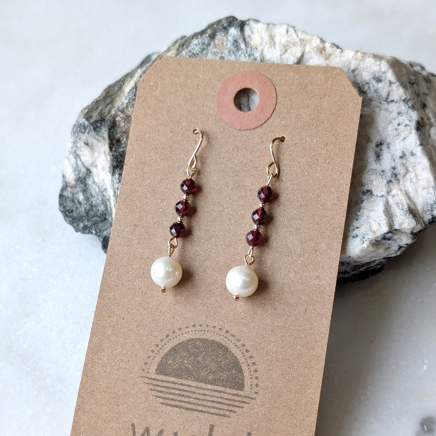 Garnet & Freshwater Pearl Drop Dangles