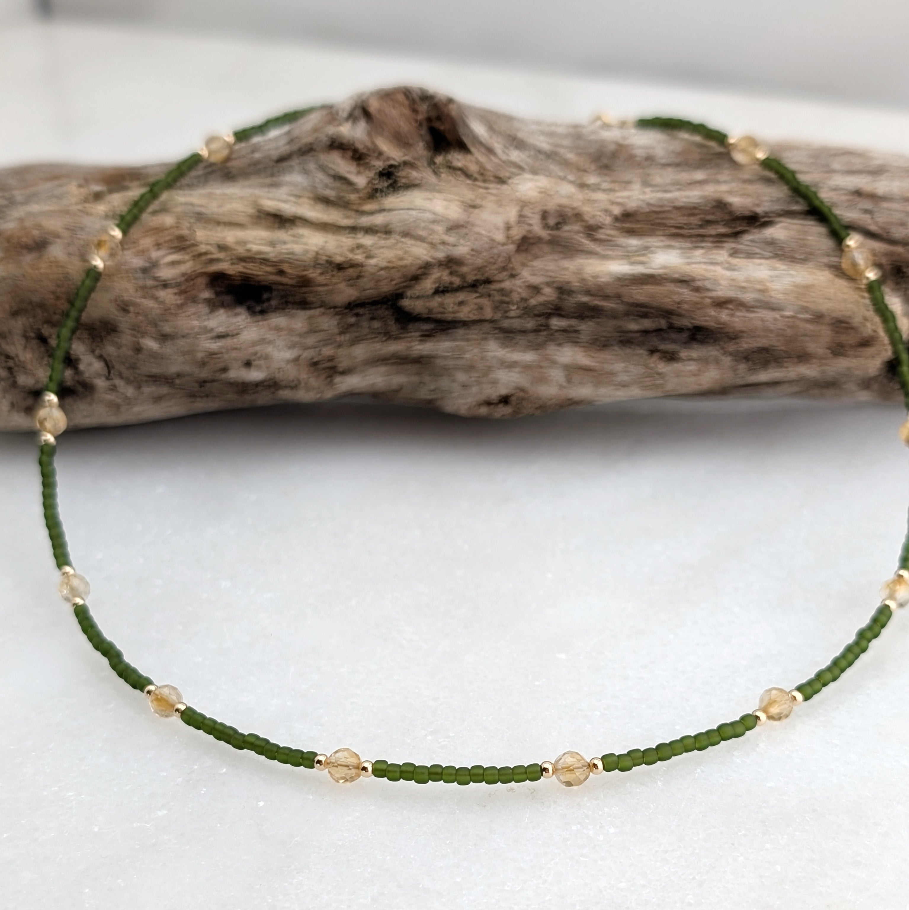 Citrine Olive Green Abundance Necklace