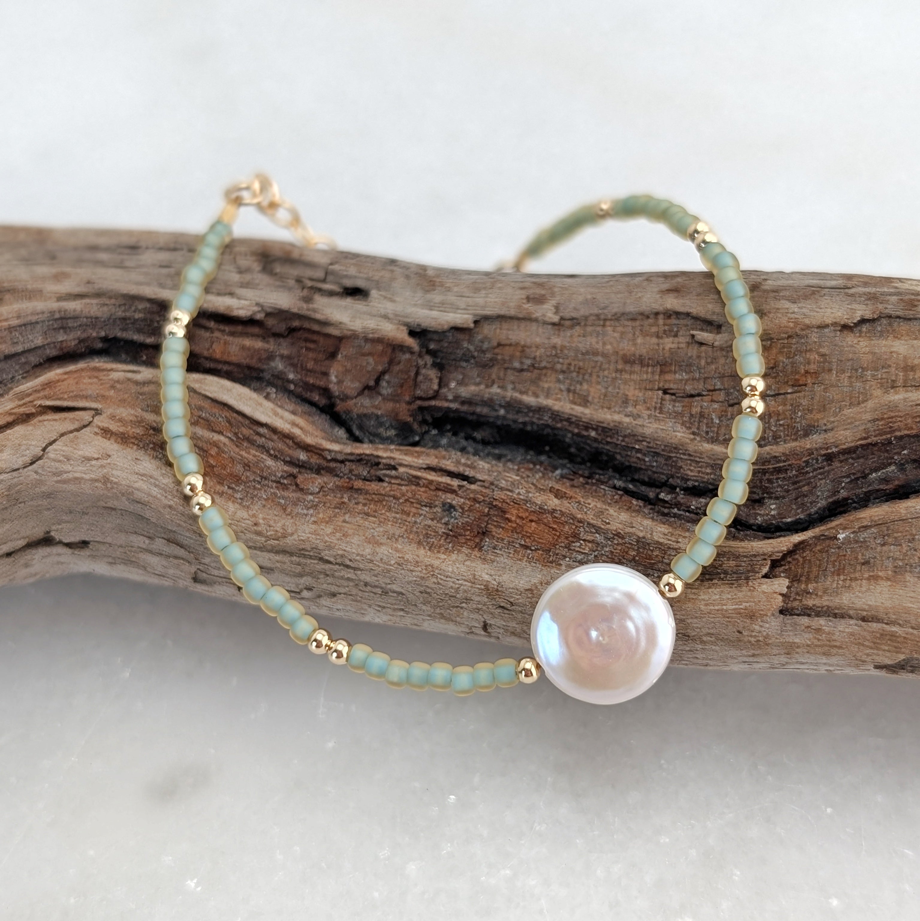 Freshwater Coin Pearl Seafoam Bracelet