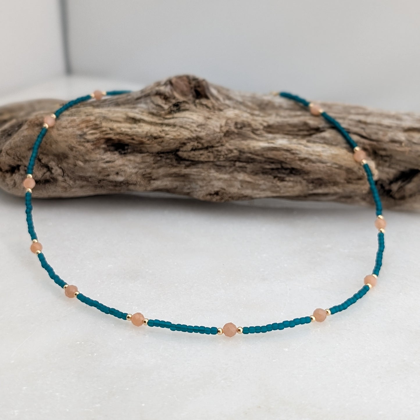 Peach Moonstone Teal Waters Necklace