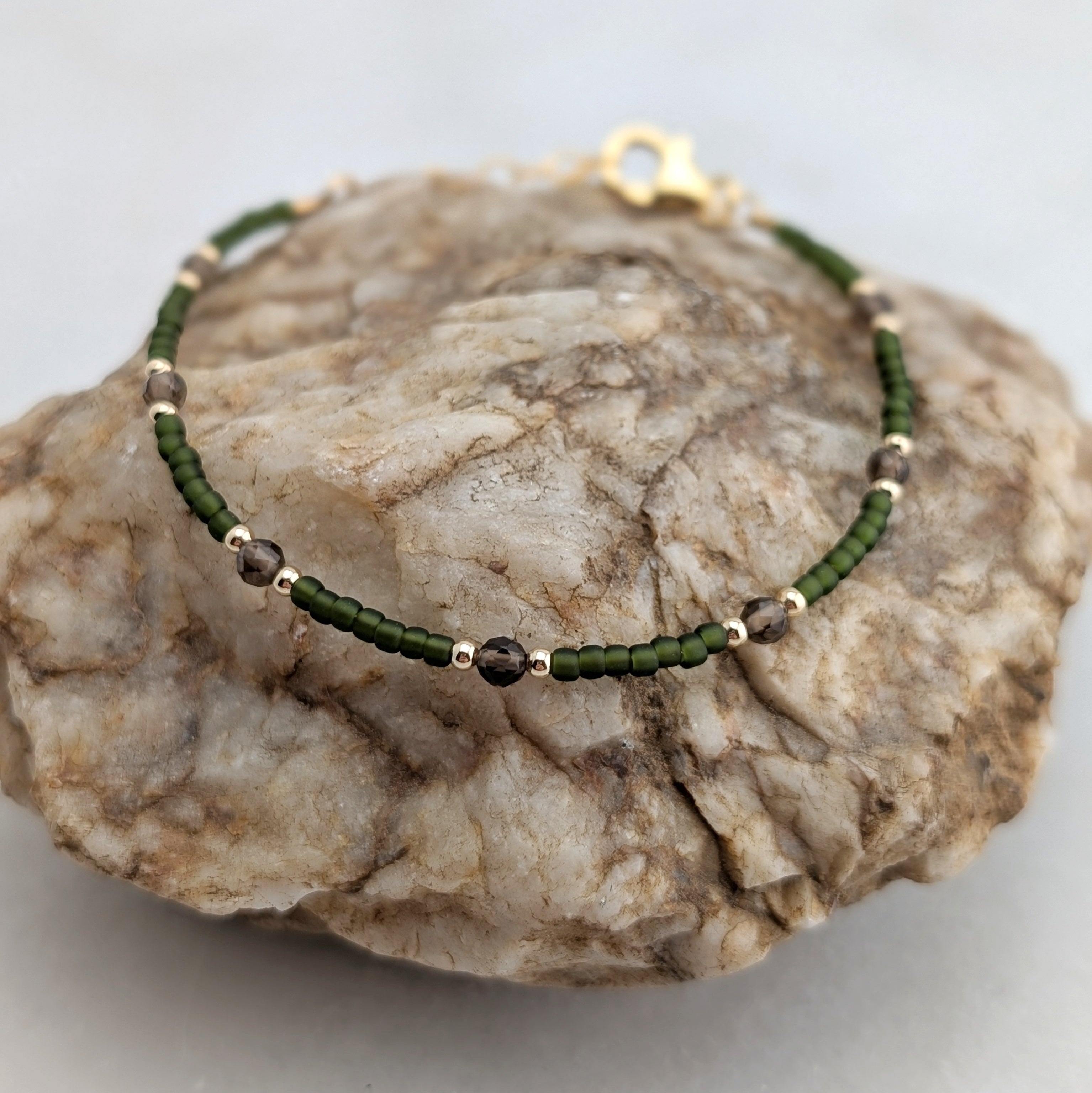 Smoky Quartz Grounding Olive Green Bracelet