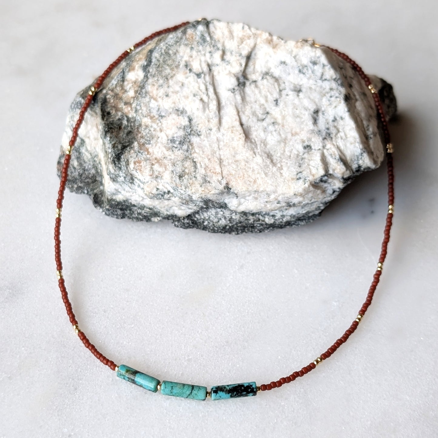 African Turquoise Triple Burnet Orange Necklace