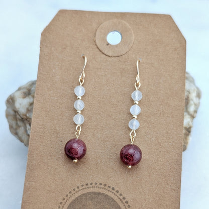 Moonstone & Strawberry Quartz Drop Dangles