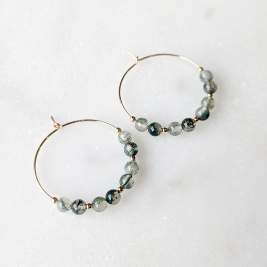 Moss Agate Earth Grounding Hoops