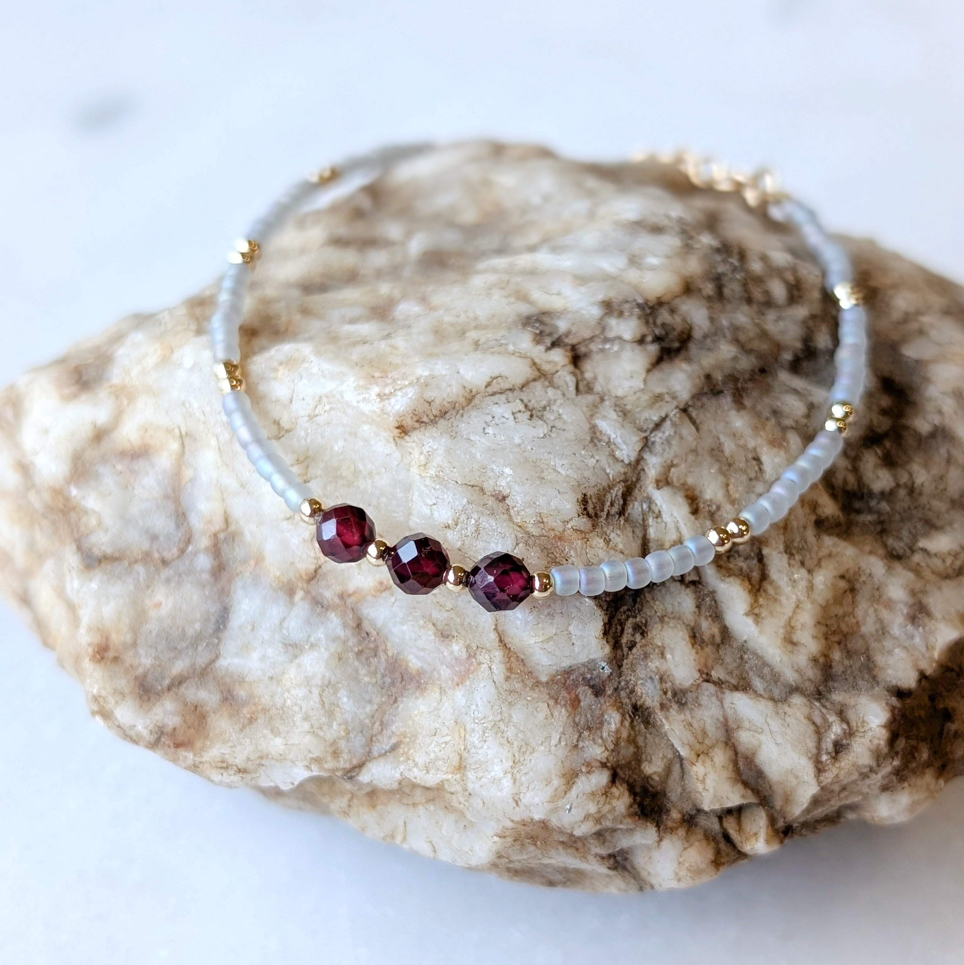 Garnet Gray Waters Triple Bracelet