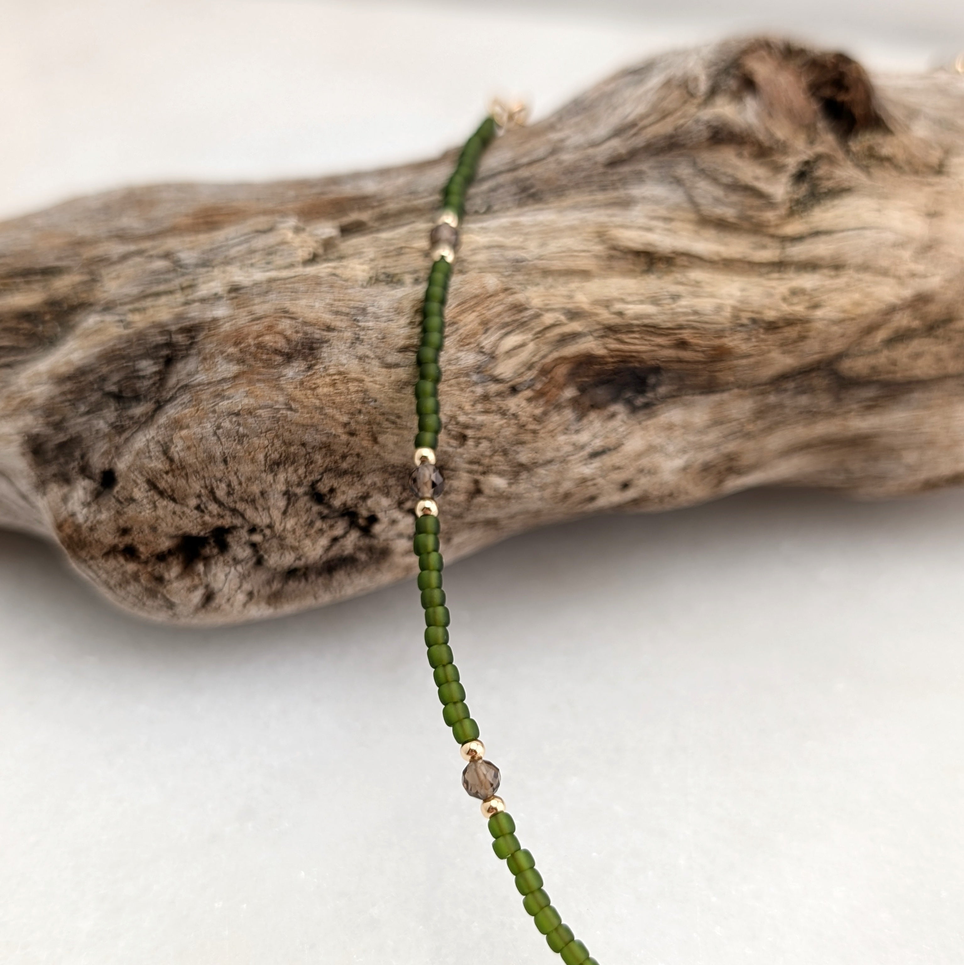 Smoky Quartz Grounding Olive Green Necklace