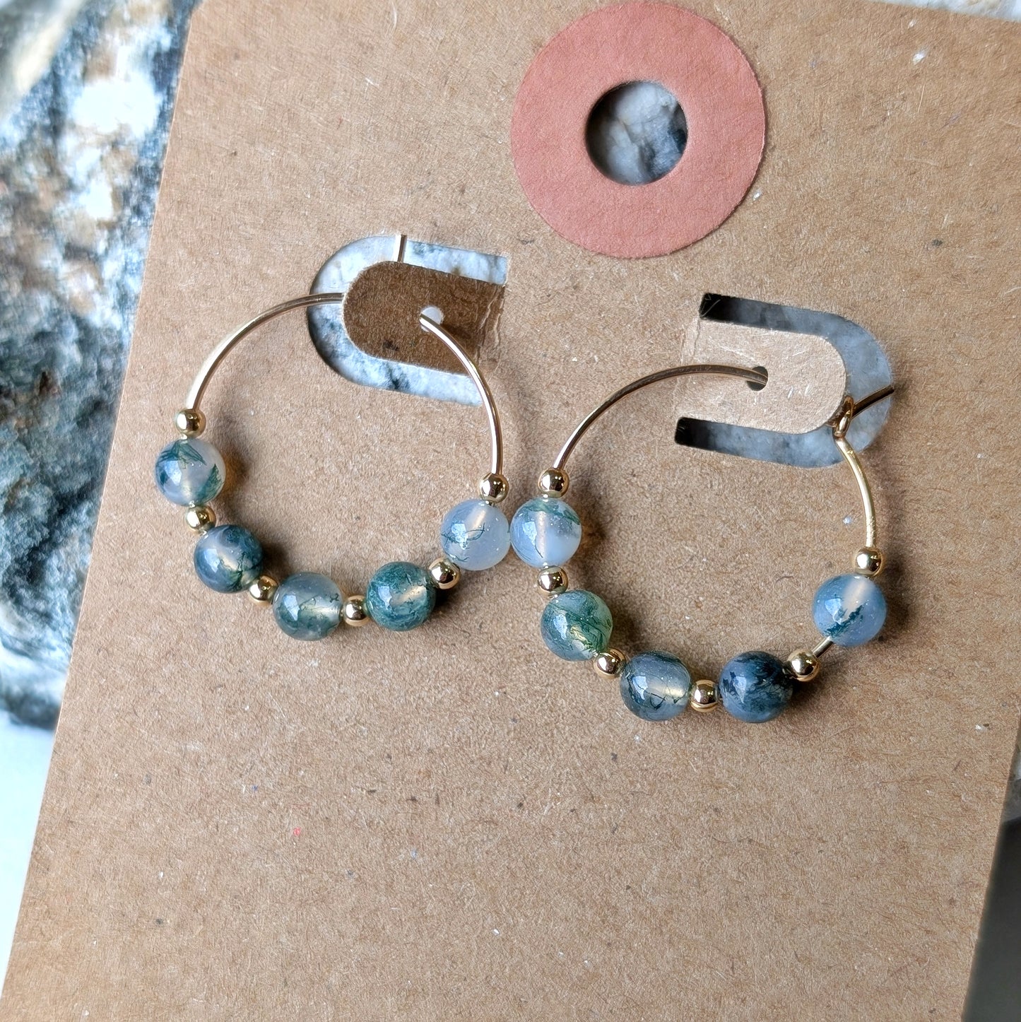 Moss Agate Earth Grounding Mini Hoops