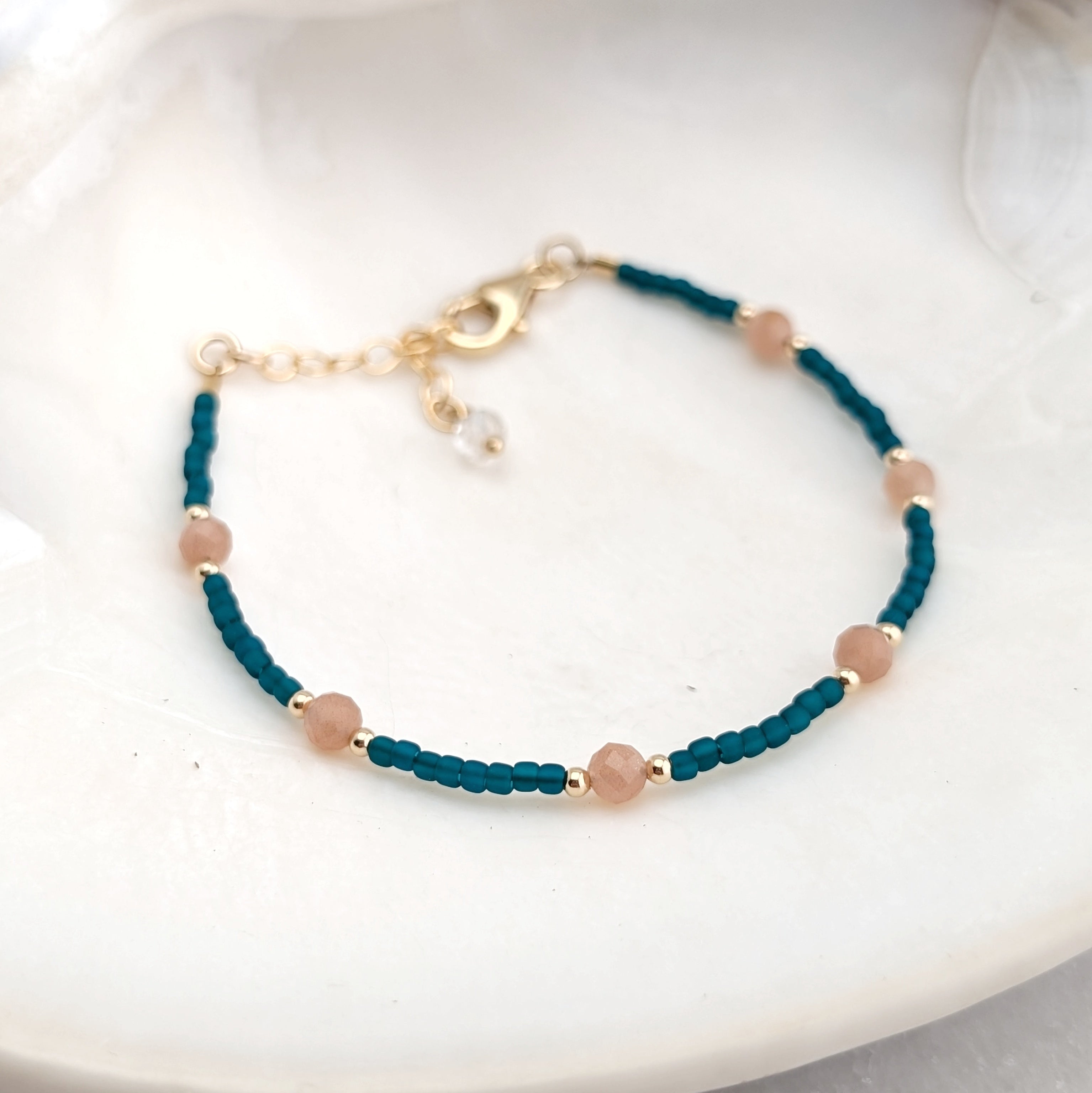 Peach Moonstone Teal Waters Bracelet