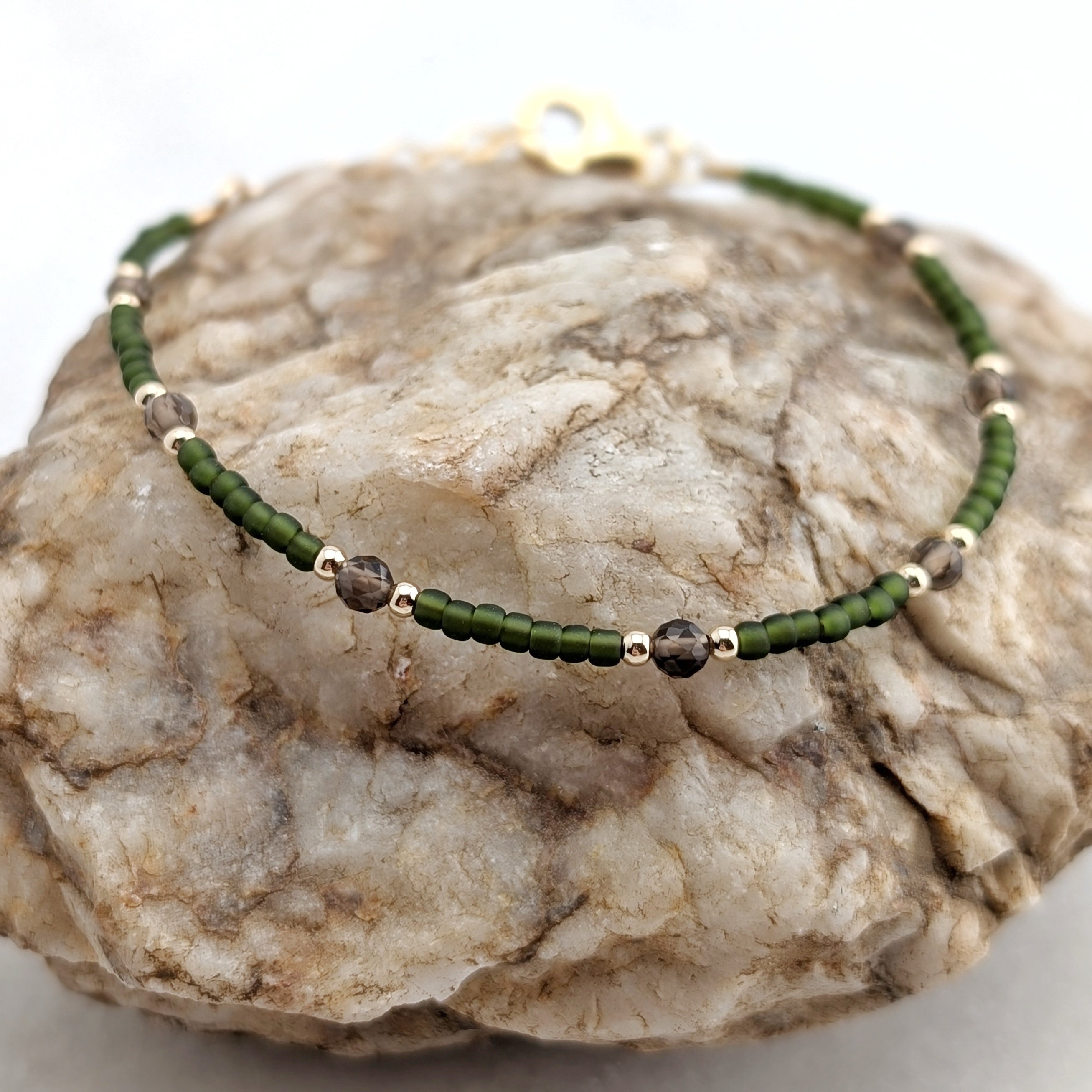 Smoky Quartz Grounding Olive Green Bracelet