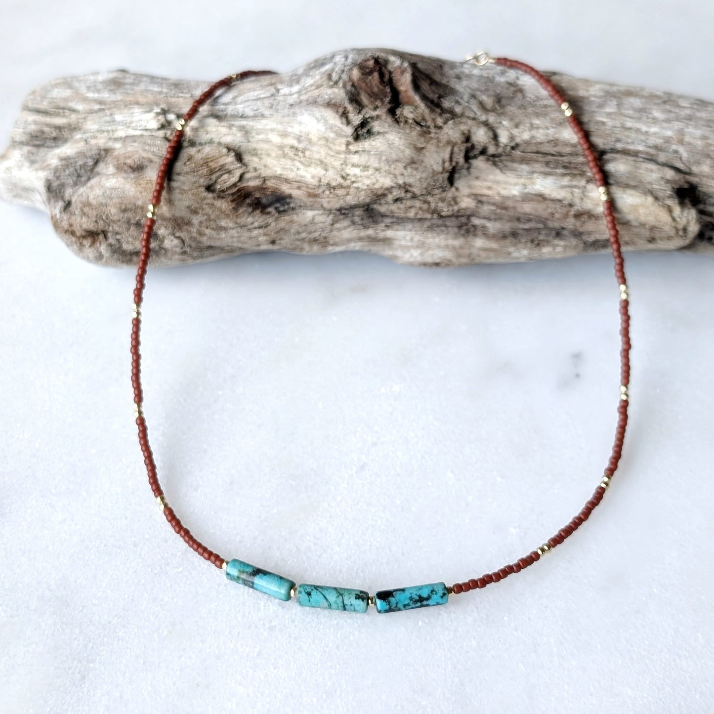 African Turquoise Triple Burnet Orange Necklace