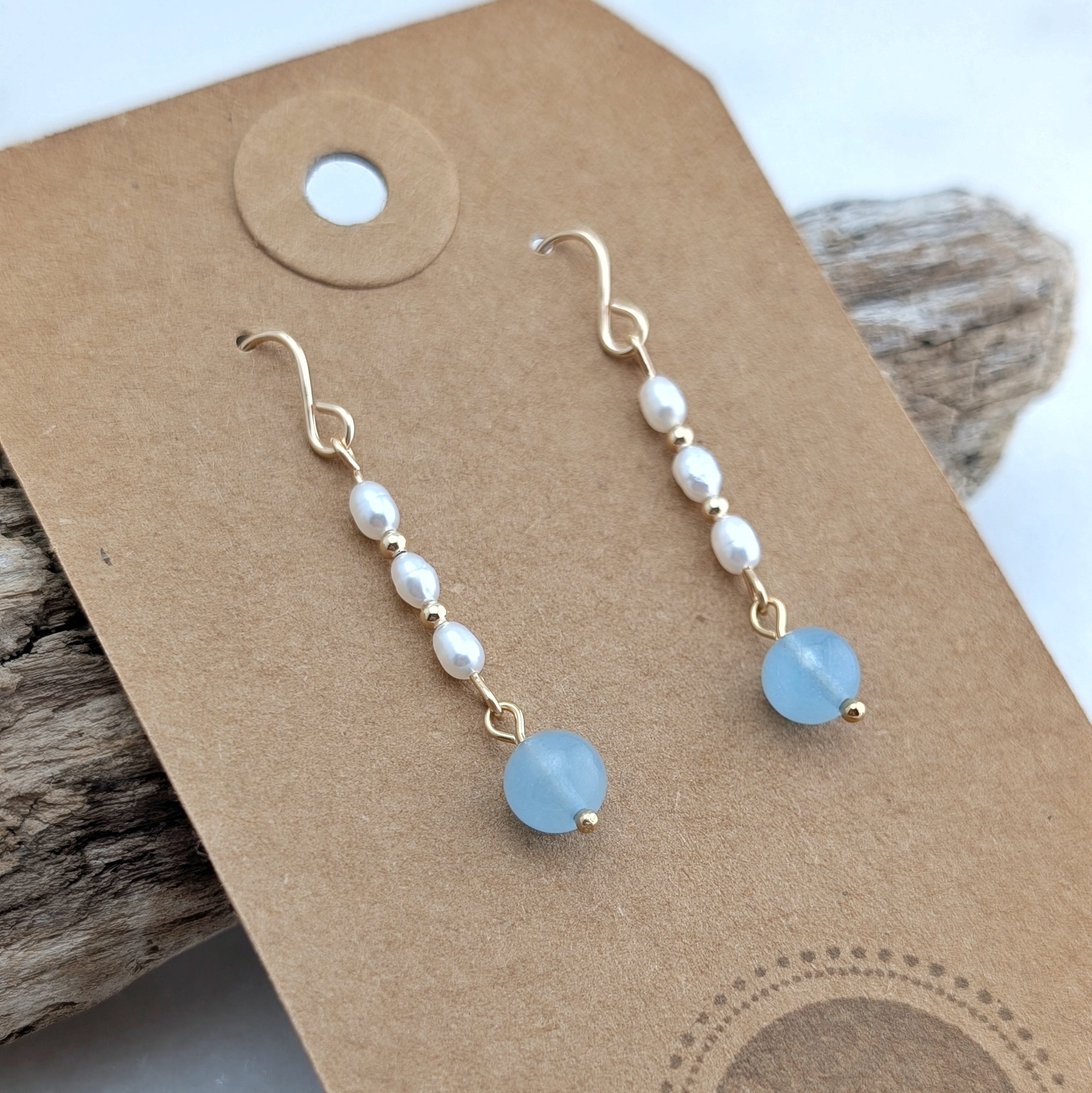 Freshwater Pearl & Aquamarine Drop Dangles