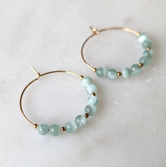 Green Moonstone Hoops