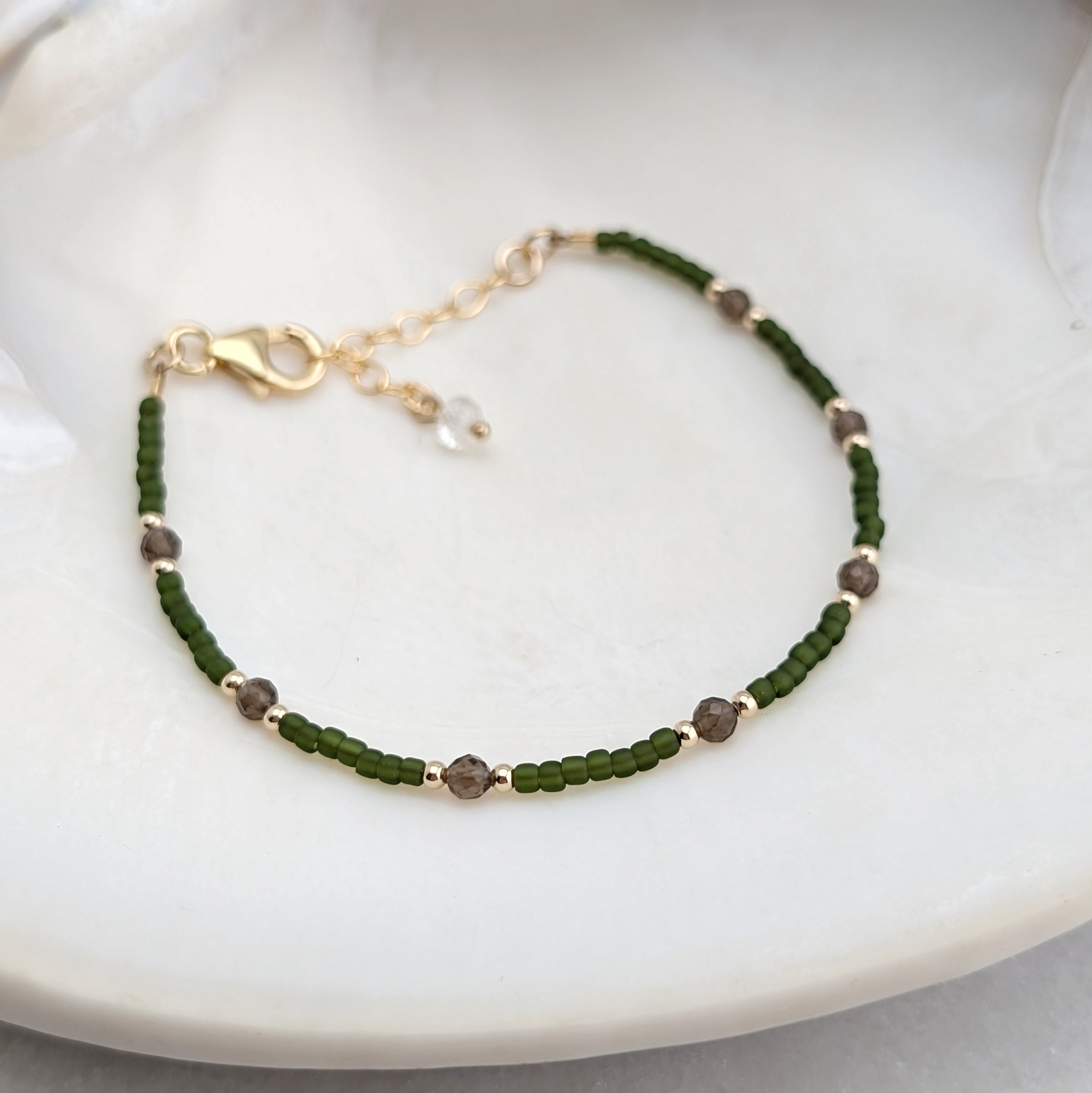 Smoky Quartz Grounding Olive Green Bracelet