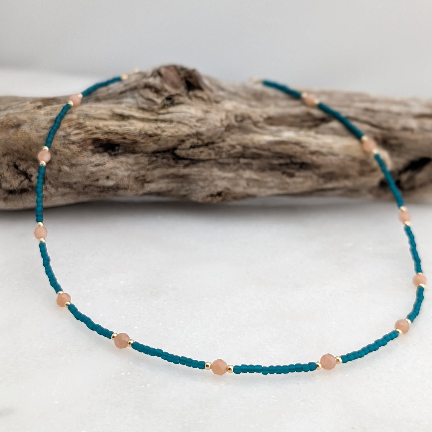 Peach Moonstone Teal Waters Necklace