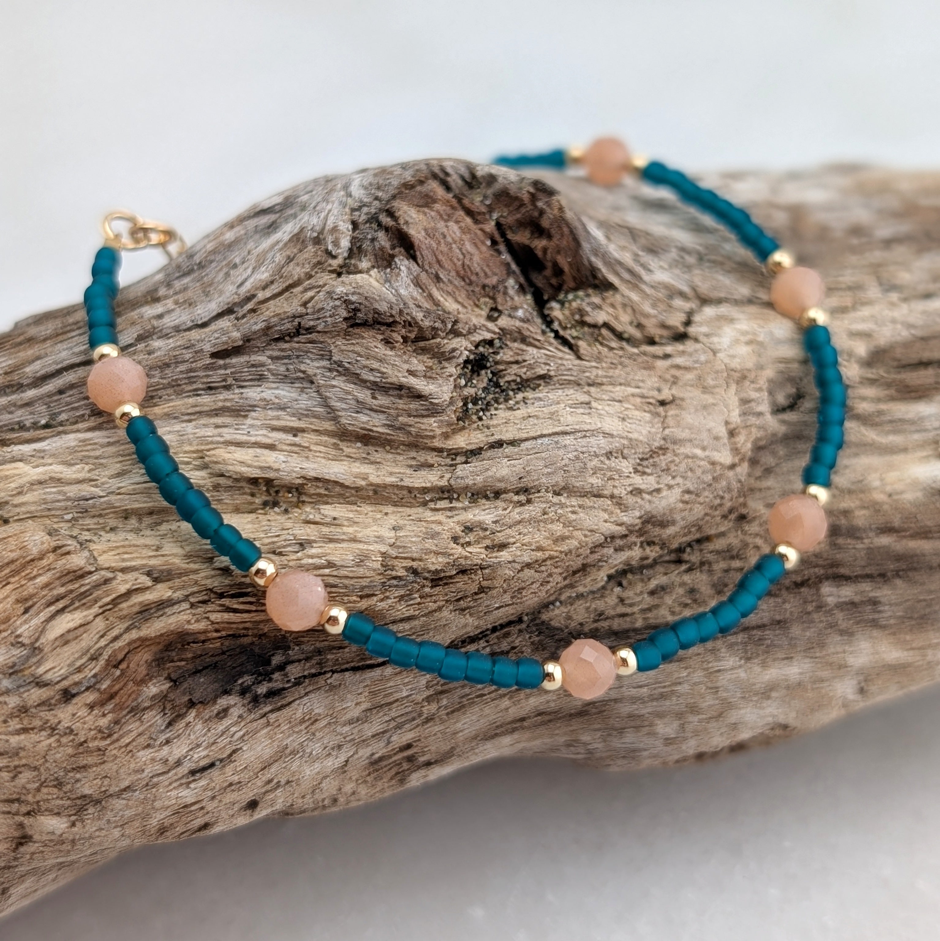 Peach Moonstone Teal Waters Bracelet