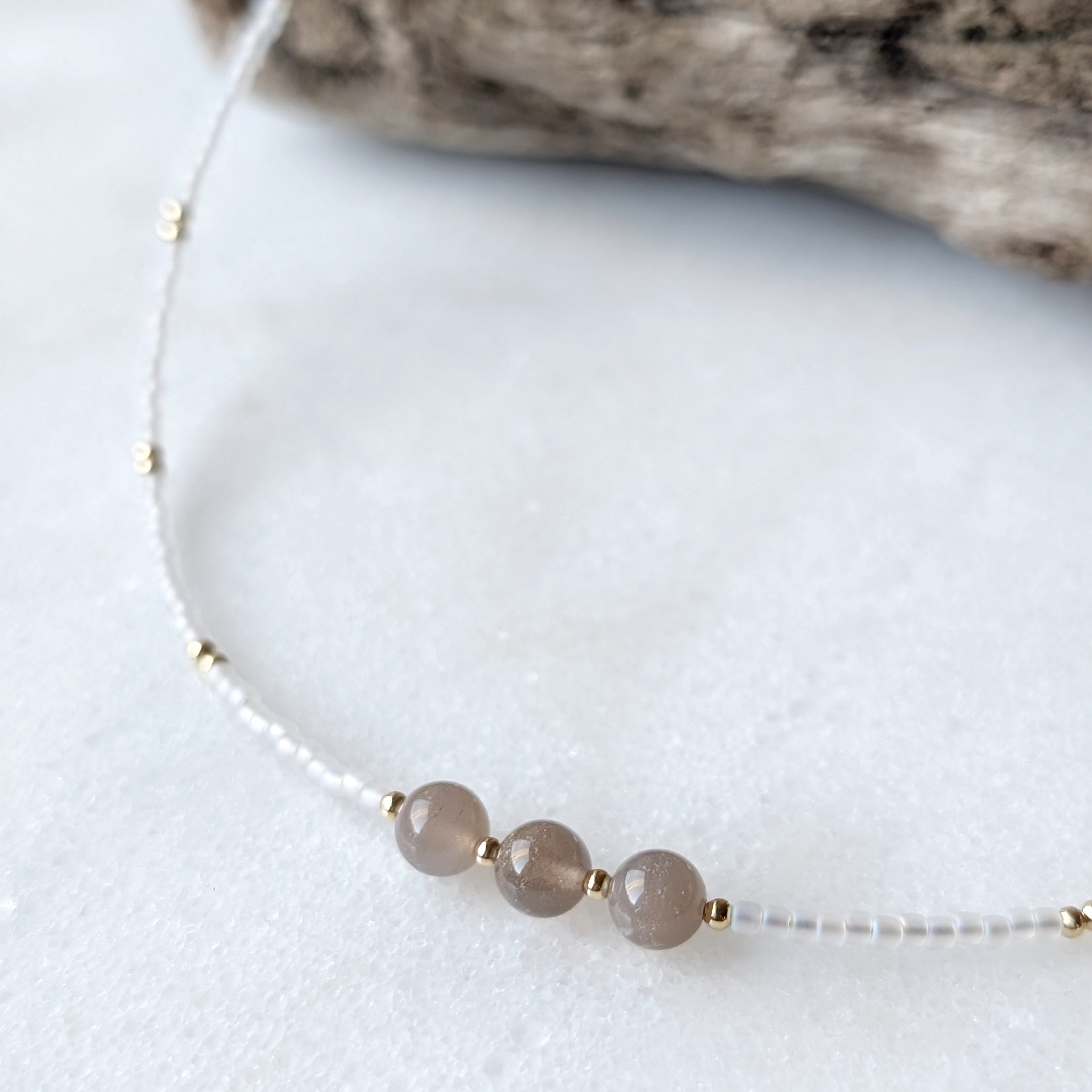 Chocolate Moonstone Warm Sands Triple Stone Necklace