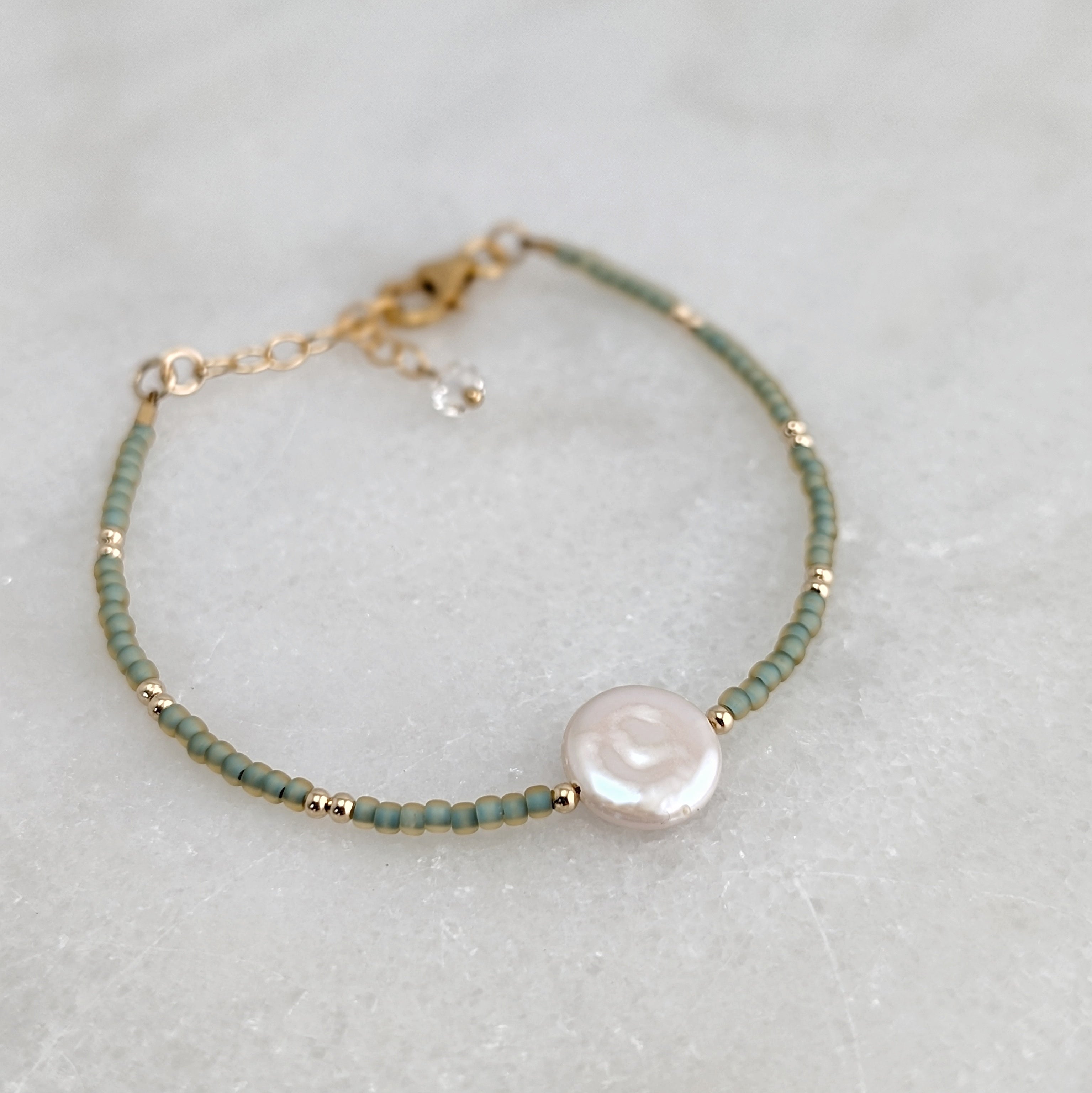 Freshwater Coin Pearl Seafoam Bracelet