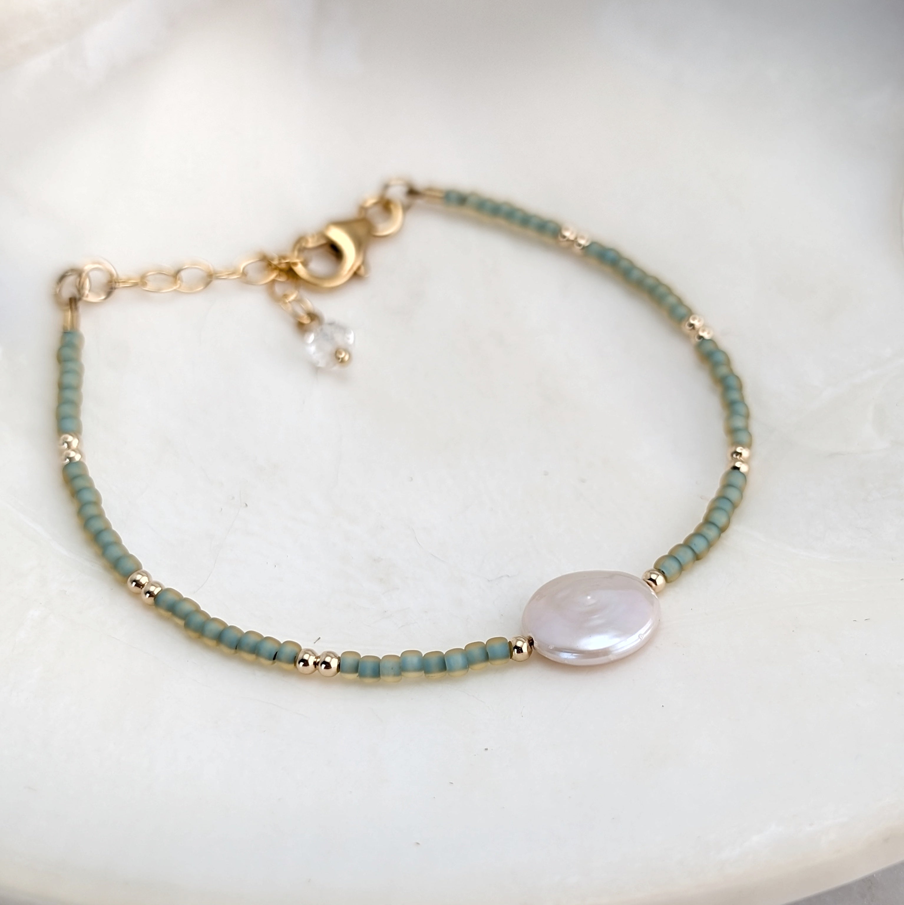 Freshwater Coin Pearl Seafoam Bracelet