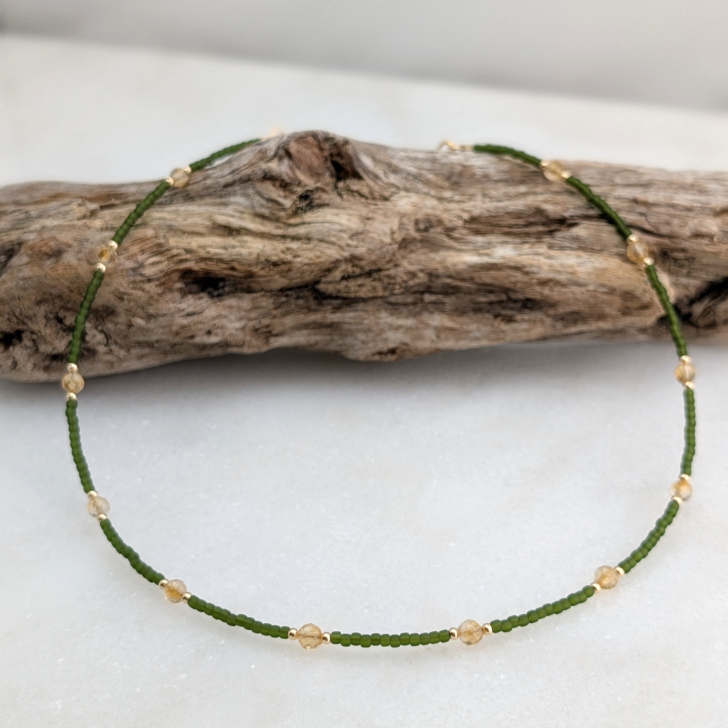 Citrine Olive Green Abundance Necklace