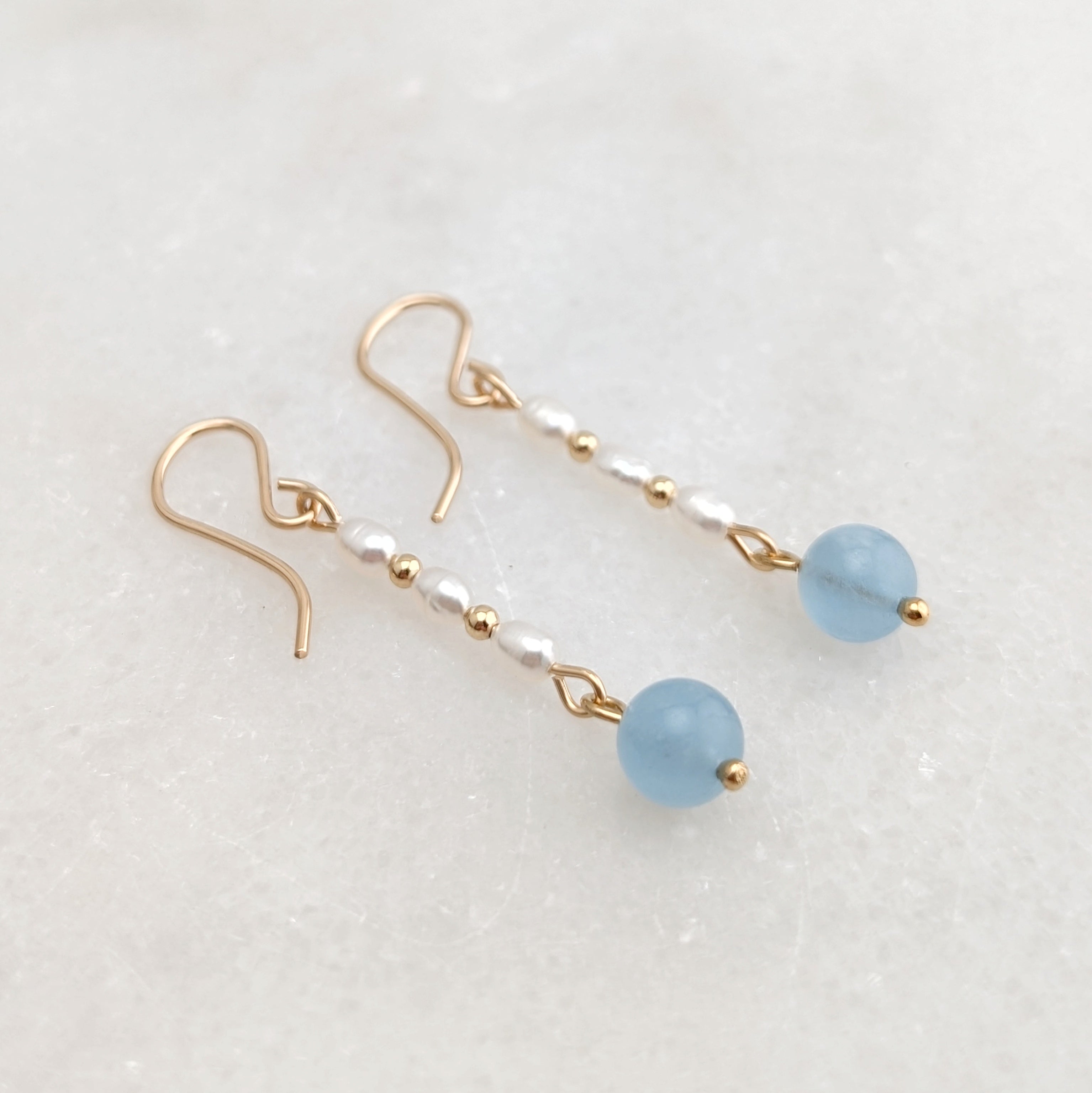 Freshwater Pearl & Aquamarine Drop Dangles