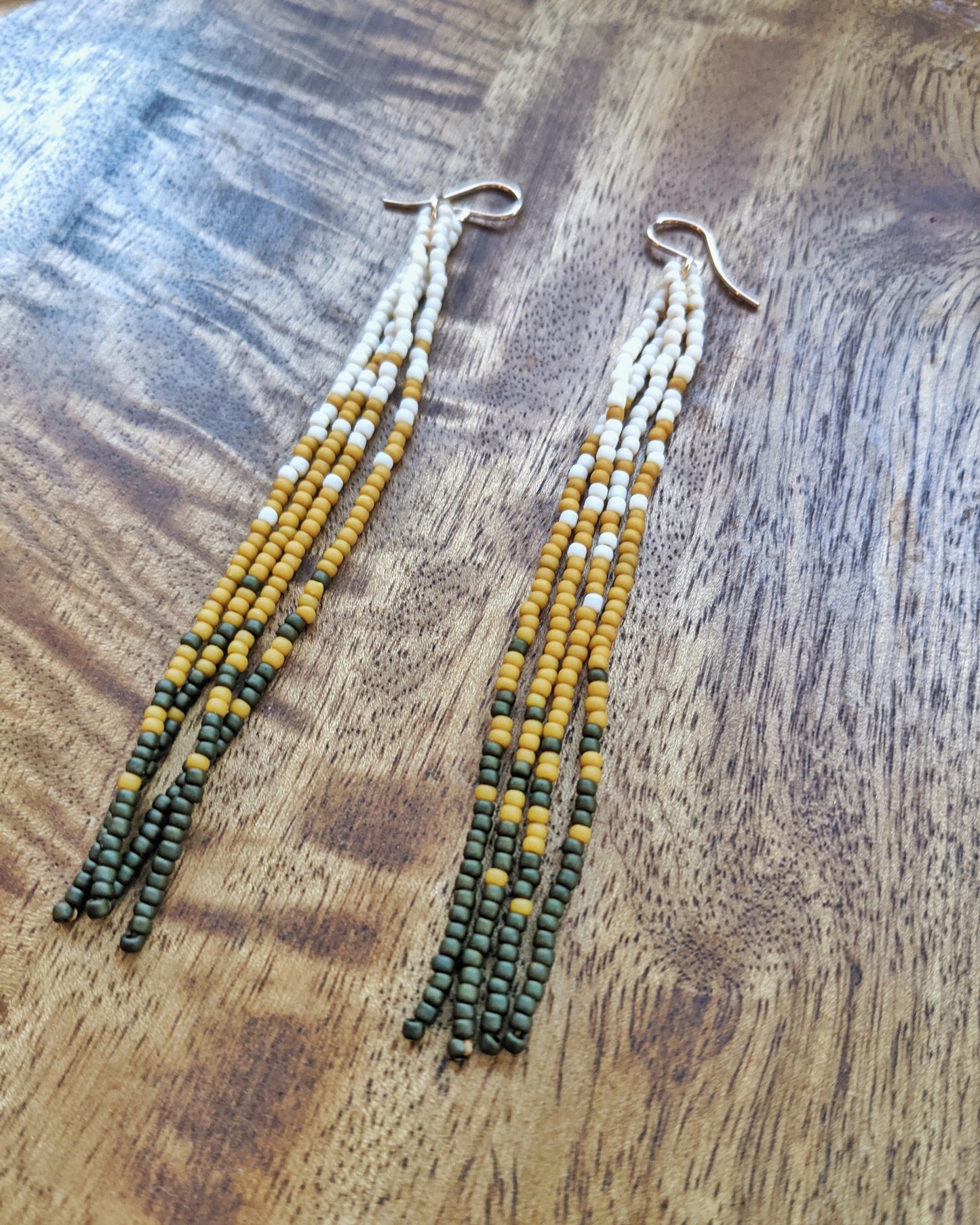 Larch Pine Long Fringe Beaded Earrings