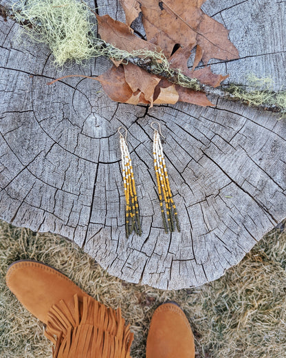 Larch Pine Long Fringe Beaded Earrings