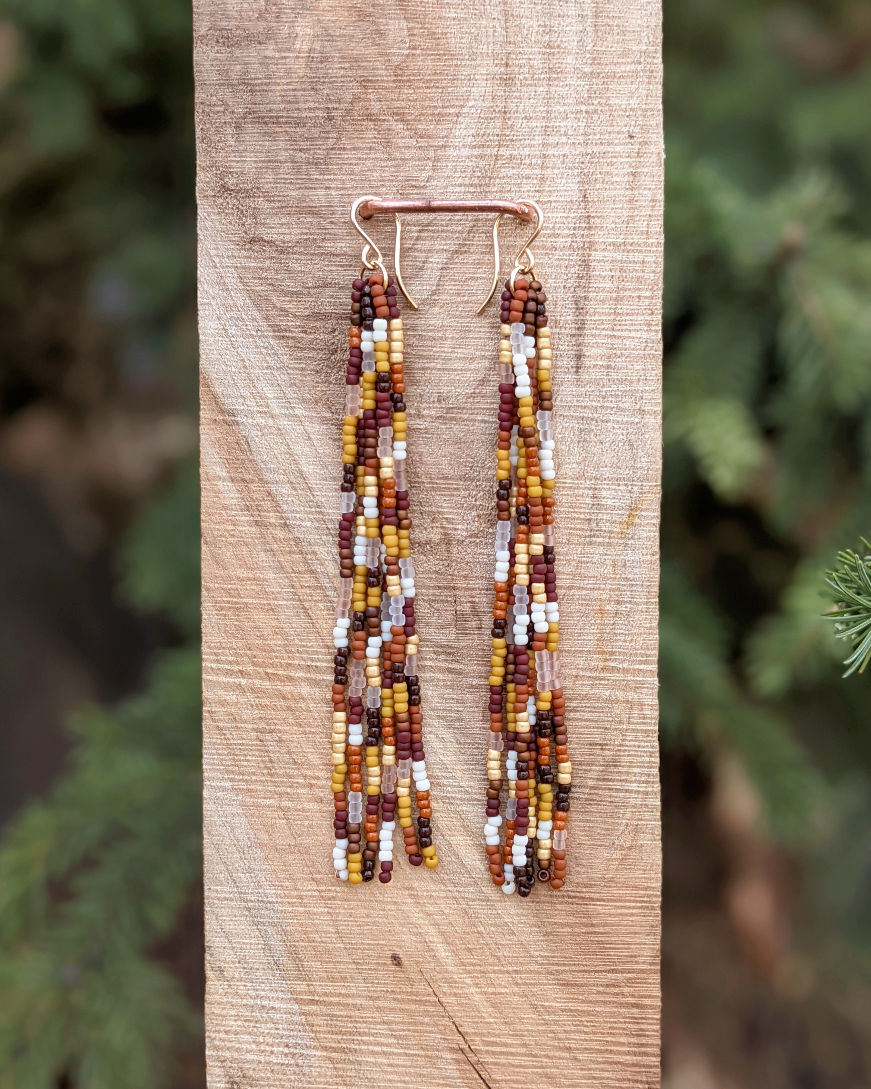 Autumn Warmth Long 6 Strand Beaded Fringe Earrings