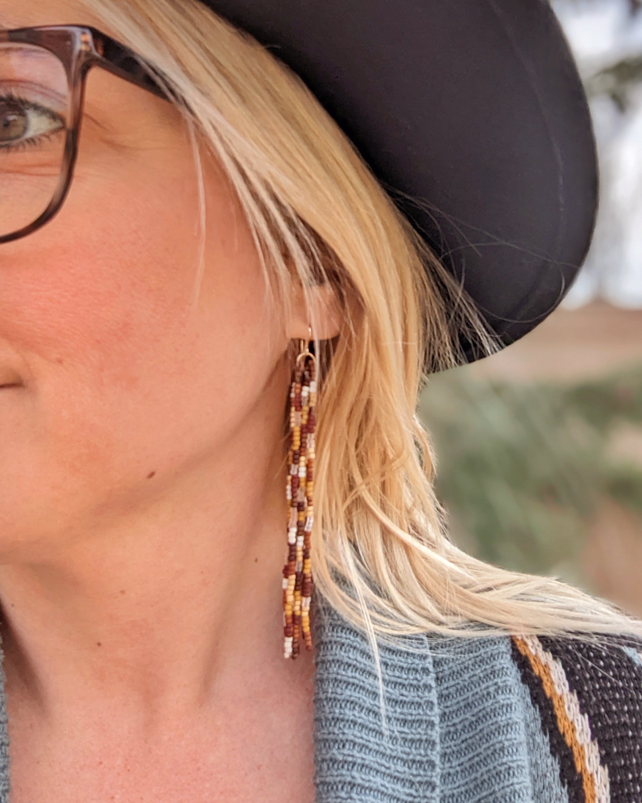 Autumn Warmth Long 6 Strand Beaded Fringe Earrings