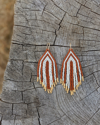 Terracotta & Gold Arrow Fringe Beaded Earrings