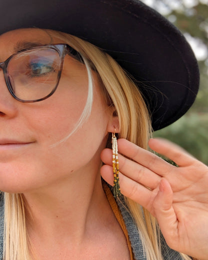 Larch Pine Short Fringe Beaded Earrings