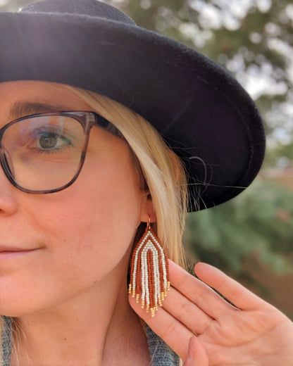 Terracotta & Gold Arrow Fringe Beaded Earrings