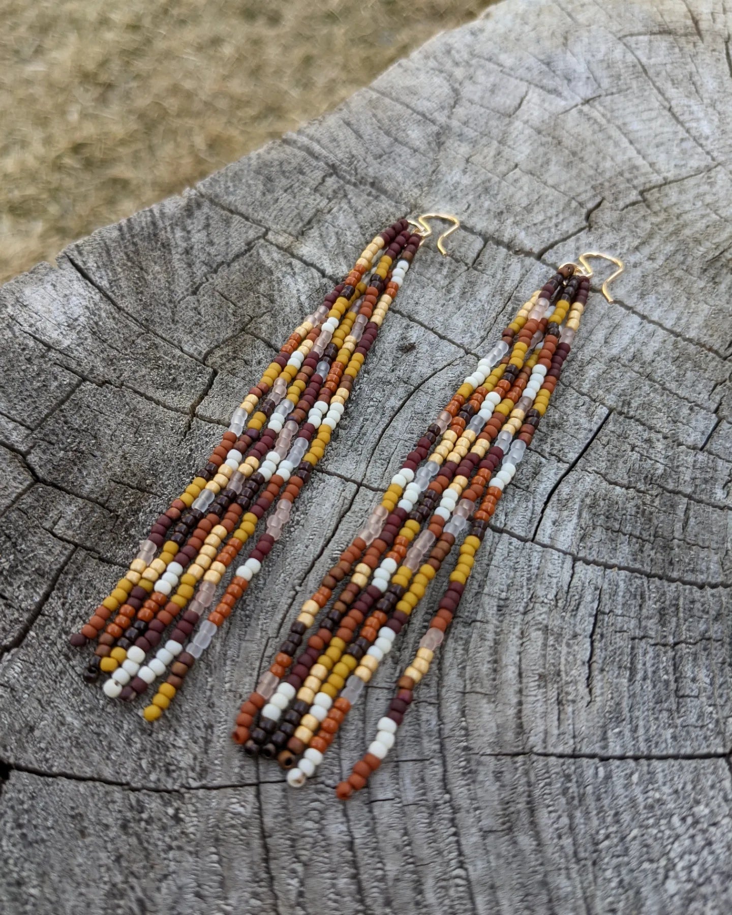 Autumn Warmth Long 6 Strand Beaded Fringe Earrings