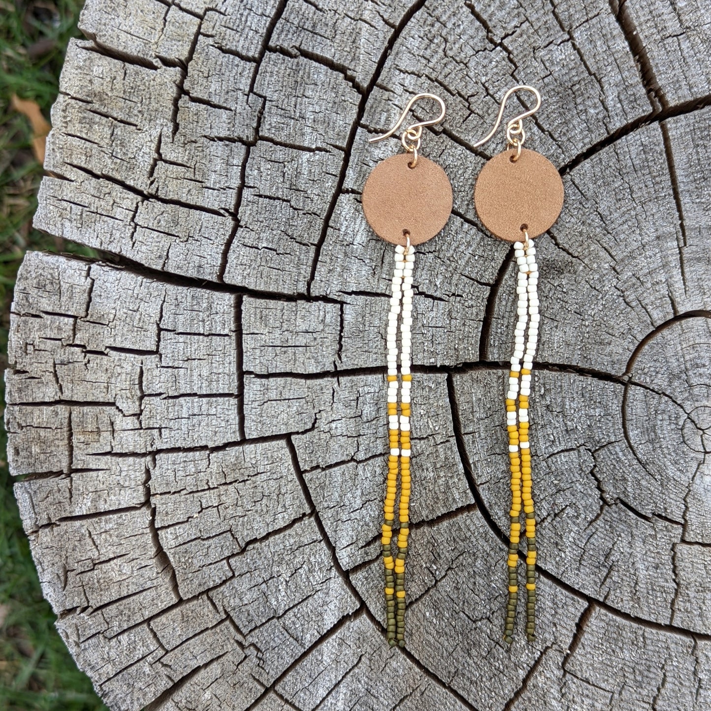 Larch Pine Leather Accented XL Long Fringe Earrings