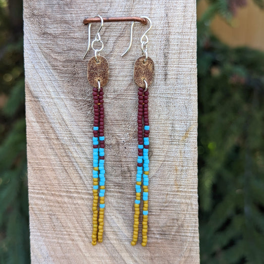 Bright Boho Leather Accented Fringe Earrings